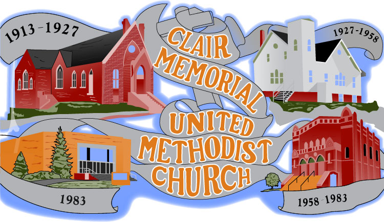 This image shows the historical image depictions of the locations of Clair Memorial United Methodist Church in Omaha.